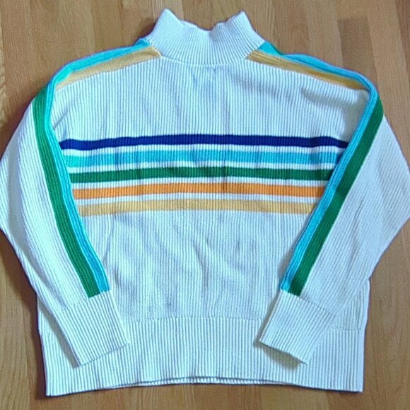 Lands’ End Women’s Cotton Sweater Size Large Cream with Multicolor Stripes NWT - Picture 6 of 6